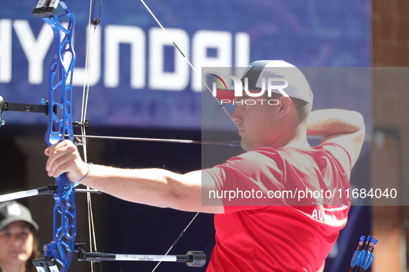 Nico Weiner of Austria competes against James Lutz of the United States (not in picture) during the quarterfinals match on the second day of...