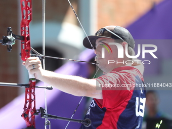 James Lutz of the United States competes against Nico Weiner of Austria (not in picture) during the quarterfinals match on the second day of...