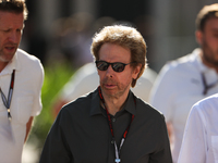 Movie producer Jerry Bruckheimer walks through the paddock at Circuit of the Americas in Austin, Texas, on October 19, 2024, during the Form...