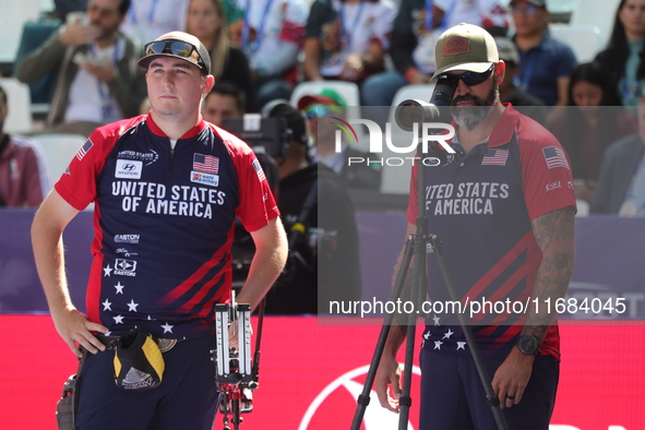 James Lutz of the United States competes against Nico Weiner of Austria (not in picture) during the quarterfinals match on the second day of...