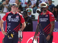 James Lutz of the United States competes against Nico Weiner of Austria (not in picture) during the quarterfinals match on the second day of...