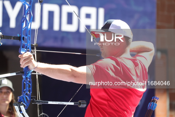 Nico Weiner of Austria competes against James Lutz of the United States (not in picture) during the quarterfinals match on the second day of...