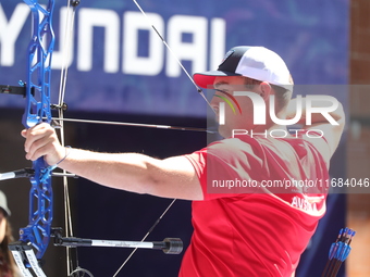 Nico Weiner of Austria competes against James Lutz of the United States (not in picture) during the quarterfinals match on the second day of...