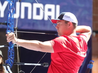 Nico Weiner of Austria competes against James Lutz of the United States (not in picture) during the quarterfinals match on the second day of...