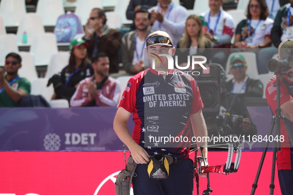 James Lutz of the United States competes against Nico Weiner of Austria (not in picture) during the quarterfinals match on the second day of...