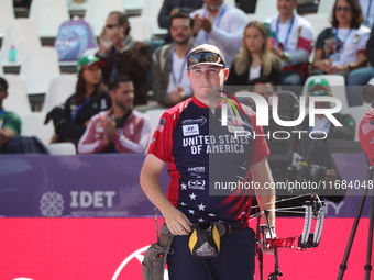 James Lutz of the United States competes against Nico Weiner of Austria (not in picture) during the quarterfinals match on the second day of...