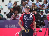 James Lutz of the United States competes against Nico Weiner of Austria (not in picture) during the quarterfinals match on the second day of...