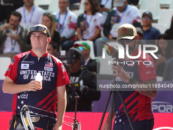 James Lutz of the United States competes against Nico Weiner of Austria (not in picture) during the quarterfinals match on the second day of...