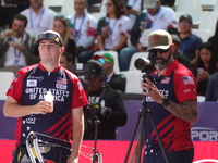 James Lutz of the United States competes against Nico Weiner of Austria (not in picture) during the quarterfinals match on the second day of...