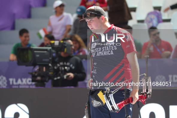 James Lutz of the United States competes against Nico Weiner of Austria (not in picture) during the quarterfinals match on the second day of...