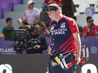 James Lutz of the United States competes against Nico Weiner of Austria (not in picture) during the quarterfinals match on the second day of...