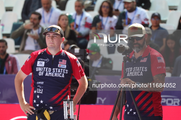 James Lutz of the United States competes against Nico Weiner of Austria (not in picture) during the quarterfinals match on the second day of...