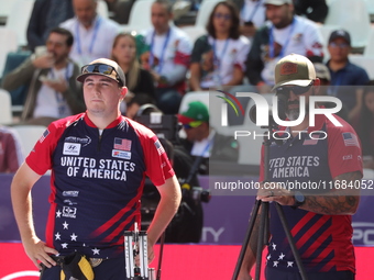 James Lutz of the United States competes against Nico Weiner of Austria (not in picture) during the quarterfinals match on the second day of...