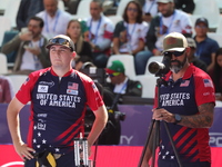 James Lutz of the United States competes against Nico Weiner of Austria (not in picture) during the quarterfinals match on the second day of...