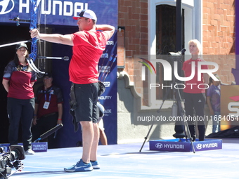 Nico Weiner of Austria competes against James Lutz of the United States (not in picture) during the quarterfinals match on the second day of...