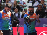 Prathamesh Balchandra Fuge of India competes against Priyansh of India (not in picture) during the quarterfinals match on the second day of...