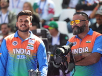 Prathamesh Balchandra Fuge of India competes against Priyansh of India (not in picture) during the quarterfinals match on the second day of...