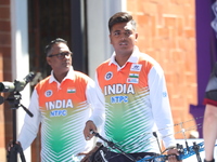 Priyansh of India competes against Prathamesh Balchandra Fuge of India (not in picture) during the quarterfinals match on the second day of...