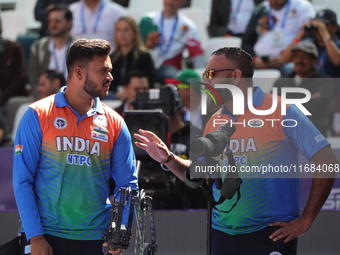 Prathamesh Balchandra Fuge of India competes against Priyansh of India (not in picture) during the quarterfinals match on the second day of...