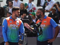 Prathamesh Balchandra Fuge of India competes against Priyansh of India (not in picture) during the quarterfinals match on the second day of...