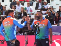 Prathamesh Balchandra Fuge of India competes against Priyansh of India (not in picture) during the quarterfinals match on the second day of...