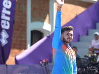 Prathamesh Balchandra Fuge of India competes against Priyansh of India (not in picture) during the quarterfinals match on the second day of...