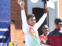 Priyansh of India competes against Prathamesh Balchandra Fuge of India (not in picture) during the quarterfinals match on the second day of...