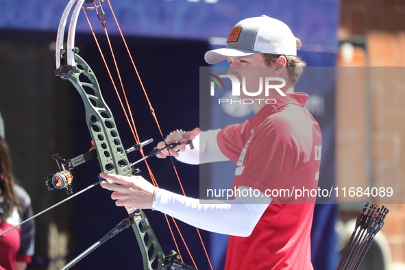 Mathias Fullerton of Denmark competes against Sebastian Garcia of Mexico (not in picture) during the quarterfinals match on the second day o...