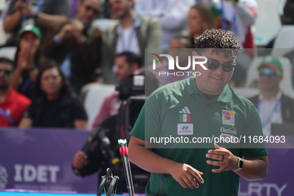 Sebastian Garcia of Mexico competes against Mathias Fullerton of Denmark (not in picture) during the quarterfinals match on the second day o...