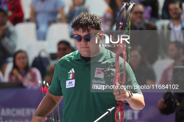 Sebastian Garcia of Mexico competes against Mathias Fullerton of Denmark (not in picture) during the quarterfinals match on the second day o...