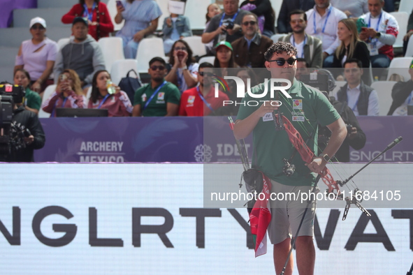 Sebastian Garcia of Mexico competes against Mathias Fullerton of Denmark (not in picture) during the quarterfinals match on the second day o...