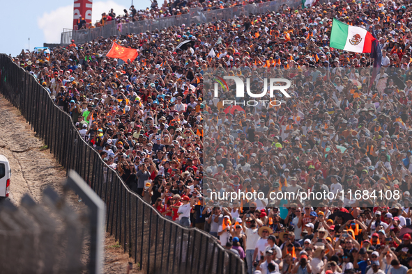 Turn 1 at Circuit of the Americas is packed with fans in Austin, United States, on October 19, 2024, during the Formula 1 Pirelli United Sta...