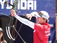 Mathias Fullerton of Denmark competes against Sebastian Garcia of Mexico (not in picture) during the quarterfinals match on the second day o...