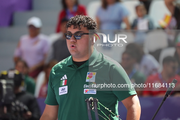 Sebastian Garcia of Mexico competes against Mathias Fullerton of Denmark (not in picture) during the quarterfinals match on the second day o...