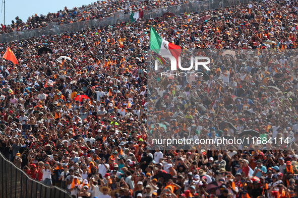 Turn 1 at Circuit of the Americas is packed with fans in Austin, United States, on October 19, 2024, during the Formula 1 Pirelli United Sta...