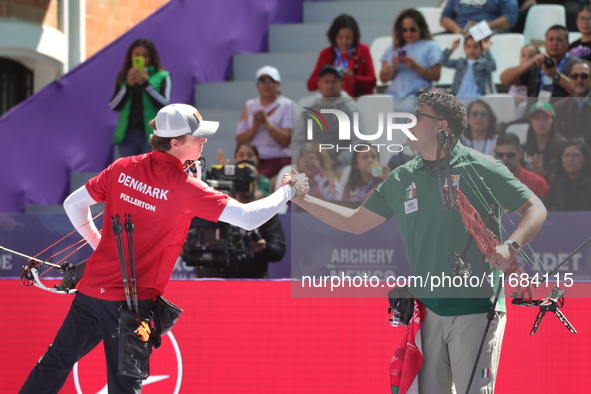 Mathias Fullerton of Denmark and Sebastian Garcia of Mexico compete during the quarterfinals match on the second day of the Tlaxcala 2024 Ar...