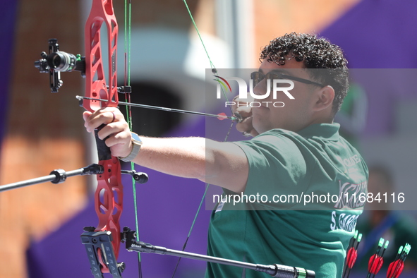 Sebastian Garcia of Mexico competes against Mathias Fullerton of Denmark (not in picture) during the quarterfinals match on the second day o...