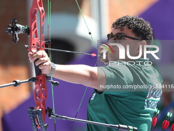 Sebastian Garcia of Mexico competes against Mathias Fullerton of Denmark (not in picture) during the quarterfinals match on the second day o...