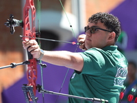 Sebastian Garcia of Mexico competes against Mathias Fullerton of Denmark (not in picture) during the quarterfinals match on the second day o...