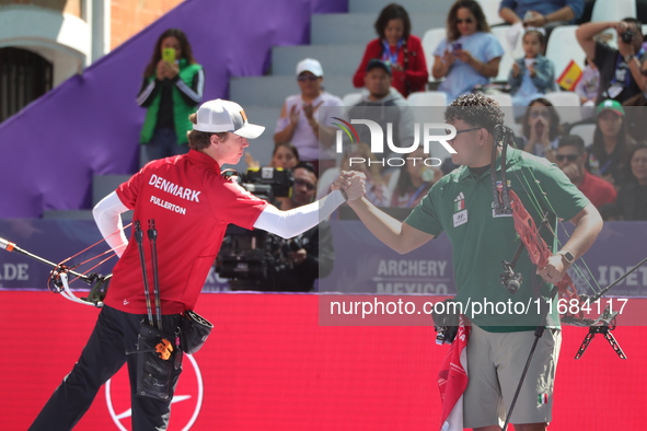 Mathias Fullerton of Denmark and Sebastian Garcia of Mexico compete during the quarterfinals match on the second day of the Tlaxcala 2024 Ar...