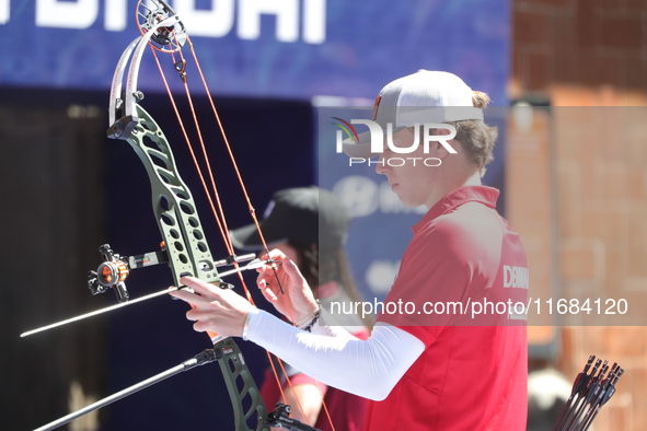 Mathias Fullerton of Denmark competes against Sebastian Garcia of Mexico (not in picture) during the quarterfinals match on the second day o...