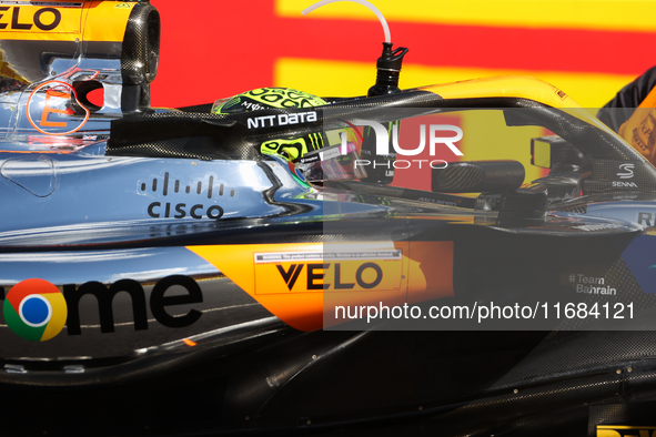 Lando Norris prepares for a sprint race at Circuit of the Americas in Austin, Texas, on October 19, 2024, during the Formula 1 Pirelli Unite...