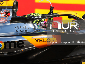 Lando Norris prepares for a sprint race at Circuit of the Americas in Austin, Texas, on October 19, 2024, during the Formula 1 Pirelli Unite...