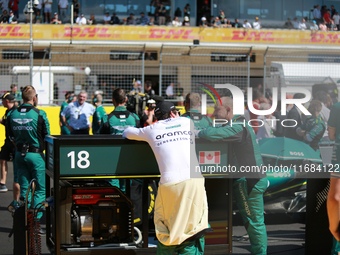 Lance Stroll prepares for a sprint race at Circuit of the Americas in Austin, Texas, on October 19, 2024, during the Formula 1 Pirelli Unite...