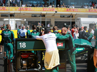 Lance Stroll prepares for a sprint race at Circuit of the Americas in Austin, Texas, on October 19, 2024, during the Formula 1 Pirelli Unite...