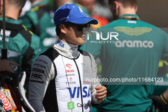 Yuki Tsunoda prepares for a sprint race at Circuit of the Americas in Austin, Texas, on October 19, 2024, during the Formula 1 Pirelli Unite...