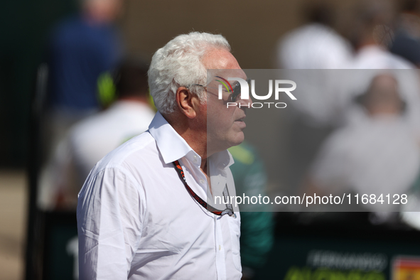 Lawrence Stroll walks onto the grid ahead of a sprint race at Circuit of the Americas in Austin, Texas, on October 19, 2024, during the Form...