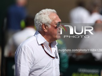 Lawrence Stroll walks onto the grid ahead of a sprint race at Circuit of the Americas in Austin, Texas, on October 19, 2024, during the Form...