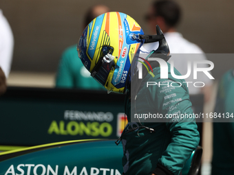 Fernando Alonso prepares for a sprint race at Circuit of the Americas in Austin, Texas, on October 19, 2024, during the Formula 1 Pirelli Un...