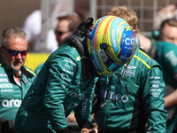 Fernando Alonso prepares for a sprint race at Circuit of the Americas in Austin, Texas, on October 19, 2024, during the Formula 1 Pirelli Un...